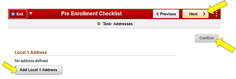 Add Address page with arrows by Next, Confirm, and Add Local 1 Address