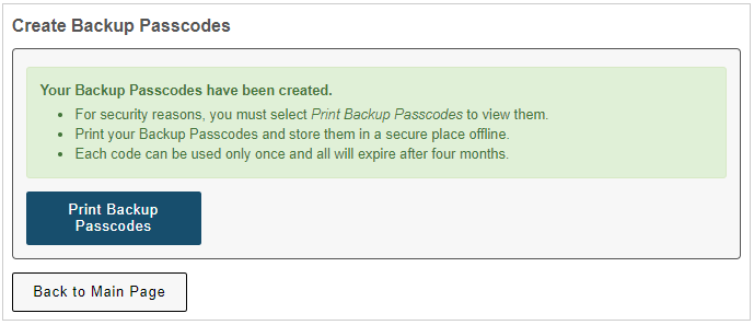 passcodes created
